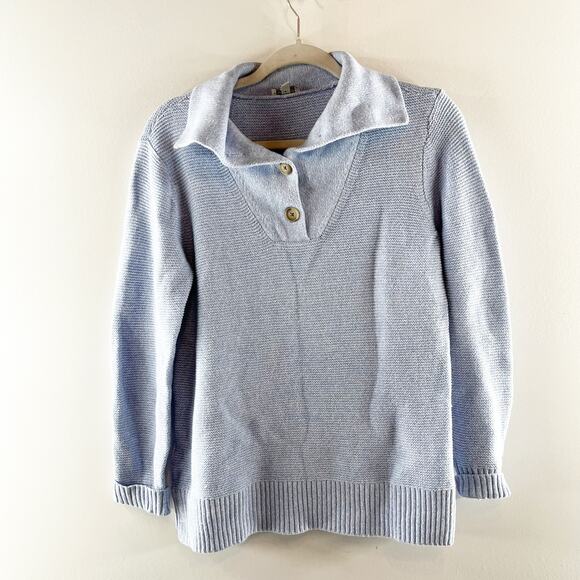 Talbots Button Front Ribbed Breton Long Sleeve Pullover Sweater Blue Small - Picture 2 of 7